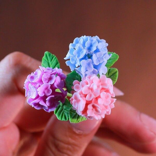 (NO.12) ミニチュア 紫陽花 3本セット ピンク 紫 青アジサイ梅雨 花 ハンドメイド シルバニアファミリードールハウス