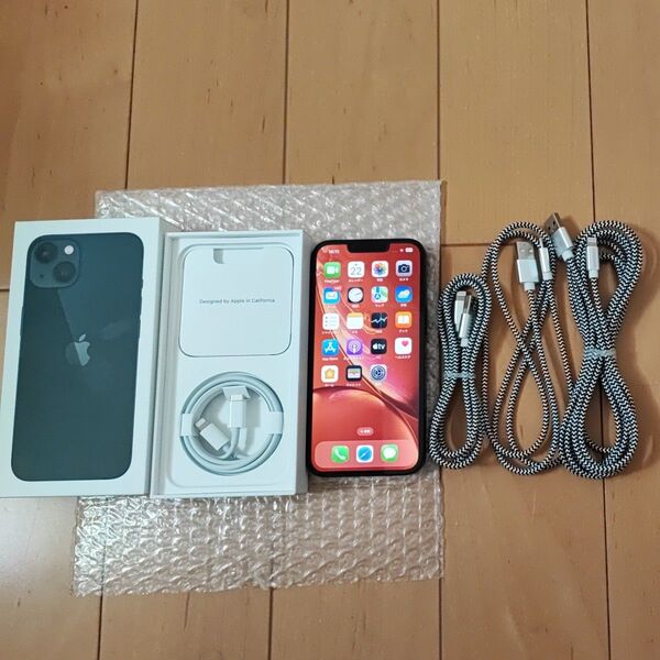 美品 iPhone13 128GB バッテリー100% ミッドナイト simフリー MLNC3J/A ケーブル3本付