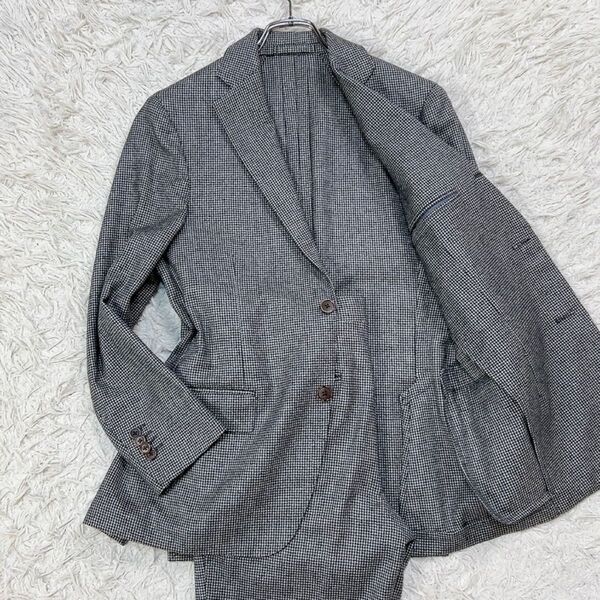 LARDINI ラルディーニ セットアップ スーツ ジャケット パンツ 千鳥 段返り3つボタン サイドベンツ 44 M相当 グレー