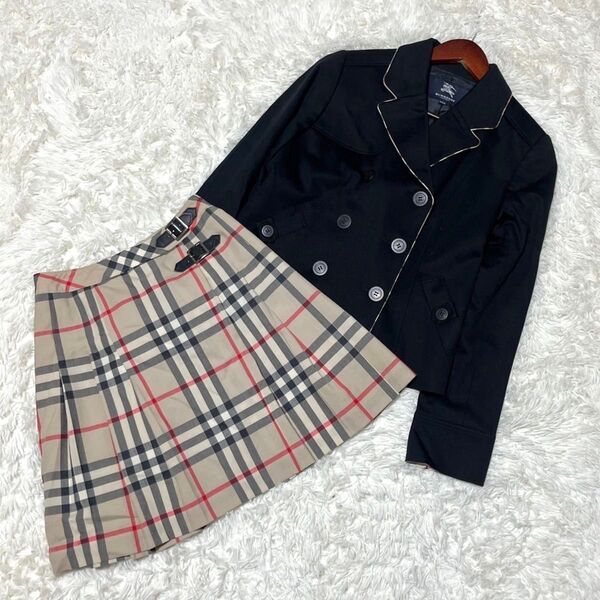 美品 BURBERRY バーバリーロンドン キッズ フォーマル スーツ ダブルブレストジャケット ノバチェック スカート 160A