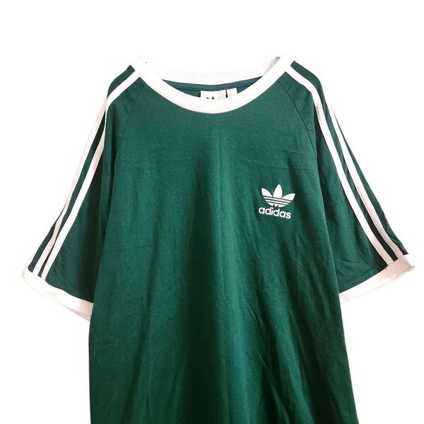 アディダス リンガーTシャツ Mサイズ トレフォイル グリーン ホワイト 緑 白adidas 半袖Tシャツ トップス 3本ライン