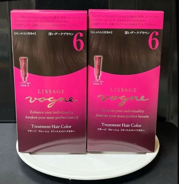 【新品2箱セット】濃いダークブラウン6 リサージヴォーニュトリートメントヘアカラー 美容液付 フローラルウッディーの優しい香り