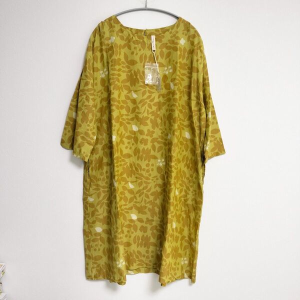 コットン 綿 長袖ワンピース チュニック シャツワンピース ロングTシャツ 総柄 ゆったり ミモレ丈 膝丈