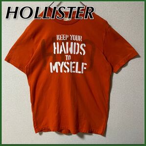【HOLLISTER】プリントTシャツ オレンジ ヒビプリント