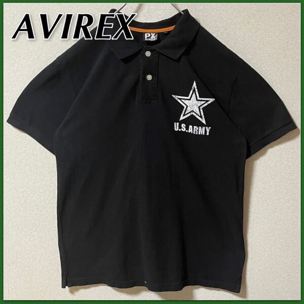 【AVIREX】アヴィレックス バックプリントポロシャツ ブラック L