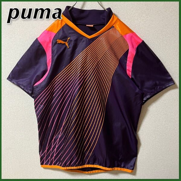 【PUMA】 プーマ 半袖 ピステトップ メンズ L サイズ ネイビー ワンポイントロゴ サッカー フットサル トレーニングウェア