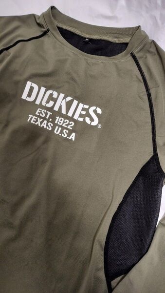 ディッキーズ ドライTシャツ インナー ストレッチ カーキ色 ロゴ 長袖 M