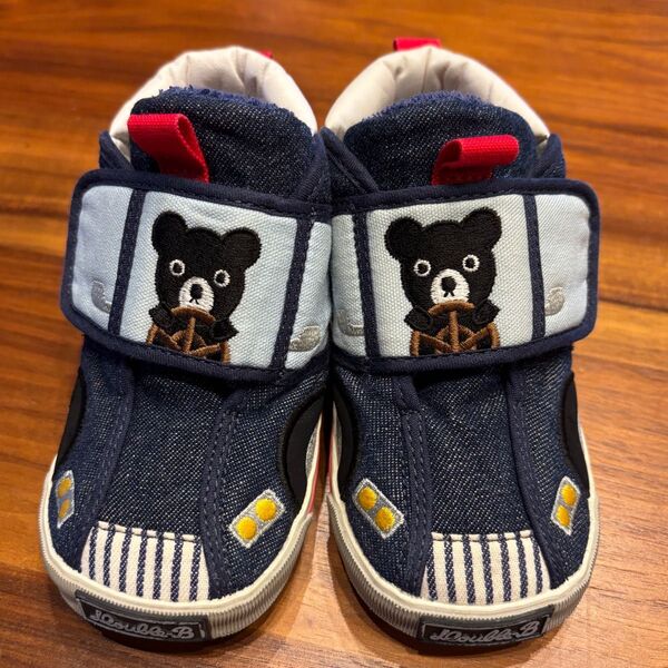 ダブルB デニム シューズ くま刺繍 ネイビー 14センチ