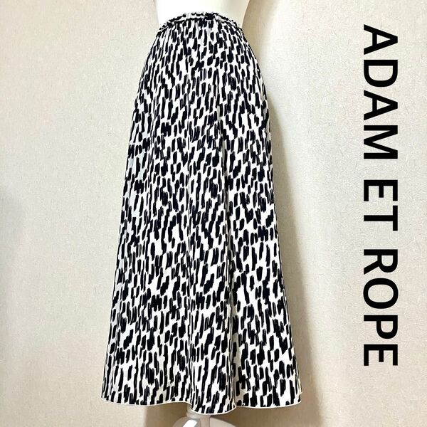 【AA】ADAM ET ROPE フレアスカート 総柄 ホワイト ブラック