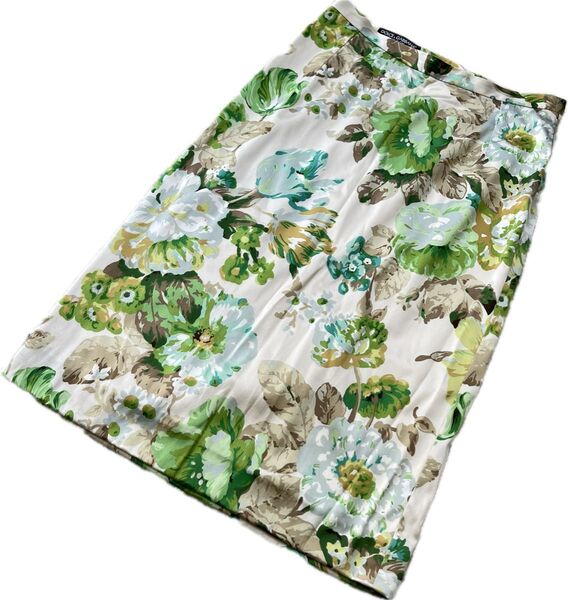 DOLCE&GABBANA ドルチェ&ガッバーナ タイトスカート ボタニカル 花柄 フラワー シルク混 総柄 38 白系