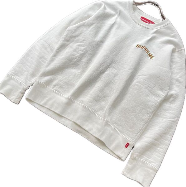 【希少】SUPREME シュプリーム STEP ARC CREWNECK スウェット トレーナー 白 メンズ S 綿 刺繍ロゴ