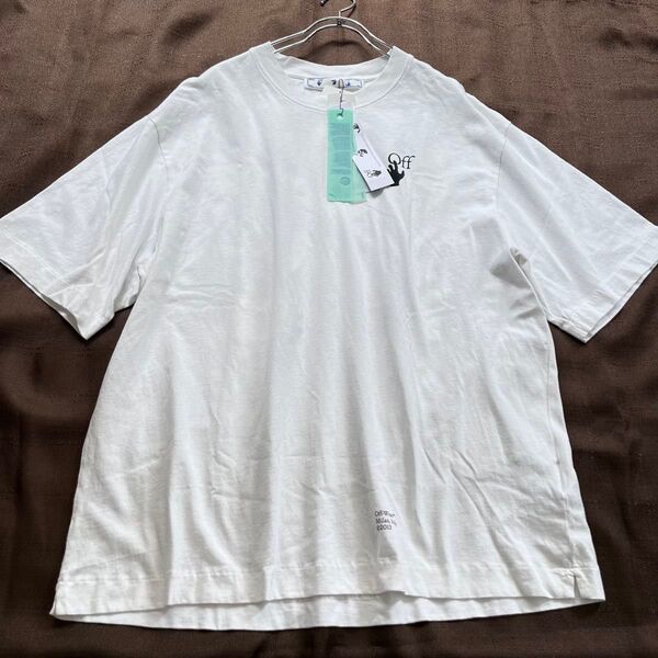 【新品タグ付き】OFF-WHITE オフホワイト 半袖シャツ カットソー トップス 白×黒 XL 大きいサイズ メンズ ロゴ