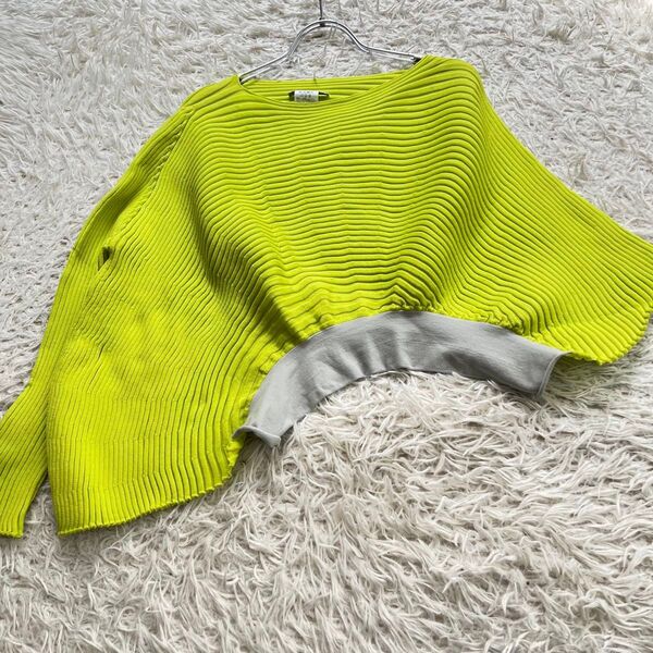 ISSEY MIYAKE イッセイミヤケ FLUIDITY TUBE TOPS 変形ニット ショート丈 クロップド イエロー 2