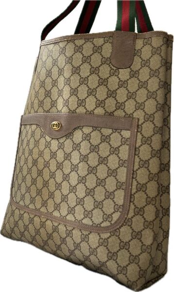 GUCCI オールドグッチ トートーバッグ ブラウン シェリーライン GGスプリーム ロゴ PVC 通勤通学 旅行 肩掛け GG