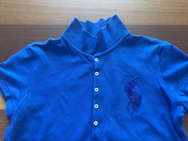 ☆美品☆ POLO RALPH LAUREN ポロラルフローレン 半袖ポロシャツ ビーズ刺繍 ブルー 珍品 カットソー
