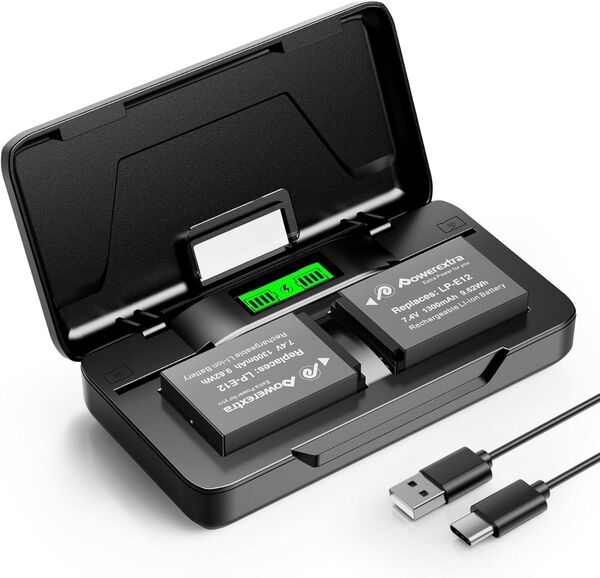 キヤノン Canon LP-E12 互換バッテリー 2個+充電器セット 高容量1300mAh EOS PD20W対応 残量表示