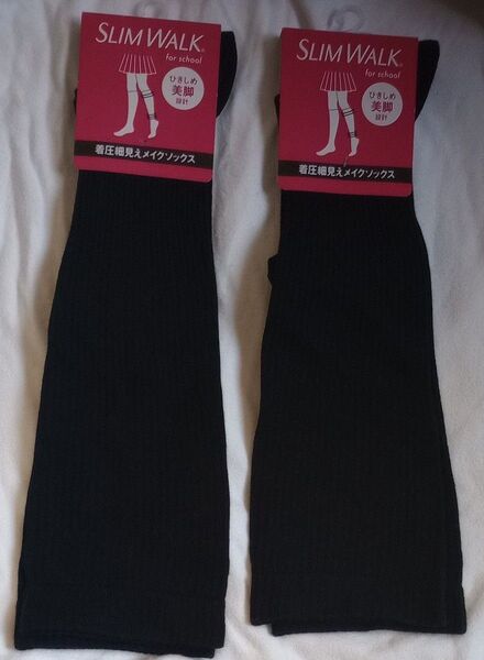 新品 ソックス スリムウォーク 着圧 細見えメイクソックス ブラック 23-25cm 2足セット
