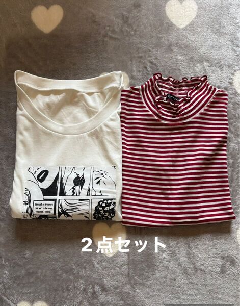 シャツ カットソー ドルマンスリーブ ノースーリーブ 2点セット ボーダー ホワイト 薄手