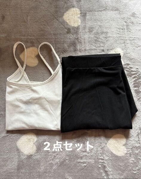 SHEIN キャミソール レギンス パンツ 2点セット 運動 ヨガ 部屋着 レーヨン キャミ 運動着 ウエストゴム ルームウェア