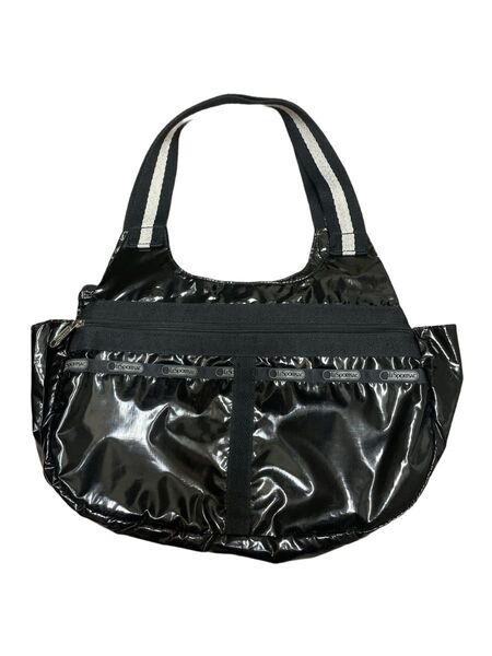 LeSportsac レスポートサック エナメル風 ビニール ショルダーバッグ ブラック シルバー