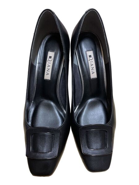 DIANA ダイアナ バックル レザー スクエアトゥパンプス ブラック 24㎝ 日本製