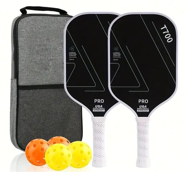 新品未使用♪ ピックルボールパドル カーボンファイバーラケット 2本のラケット 4個のボール 収納バッグ付き