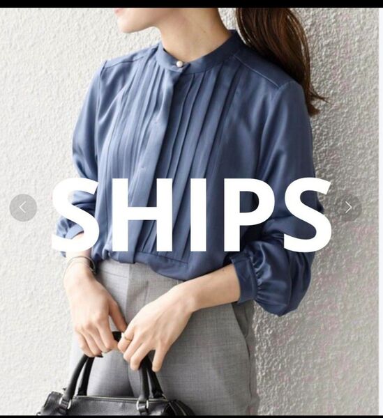 SHIPS シップス パール ボタンタックブラウス ネイビー 38 M 春 夏
