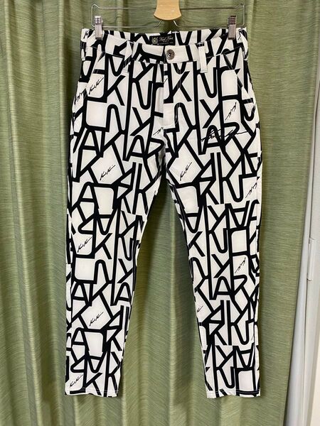 カールカナイゴルフ ロングパンツ 30 冷感 ホワイト ロゴ karl kani 総柄 ストレッチ パンツ ゴルフウェア サイズM