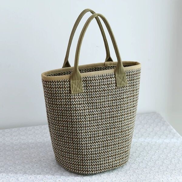 ハンドメイド トートバッグ 千鳥格子 ブラウン カーキ