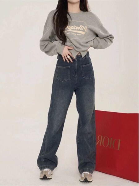 デニム ワイドパンツ インディゴブルー レディース