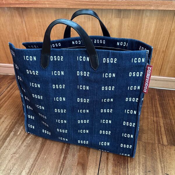 ディースクエアード DSQUARED2 ICON デニム 2way トート バッグ ハンド ショルダー ロゴ 総柄 インディゴ