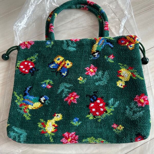 フェイラー ニューオータニコラボ 手付き巾着トートバッグ ロイヤルグリーン 新品