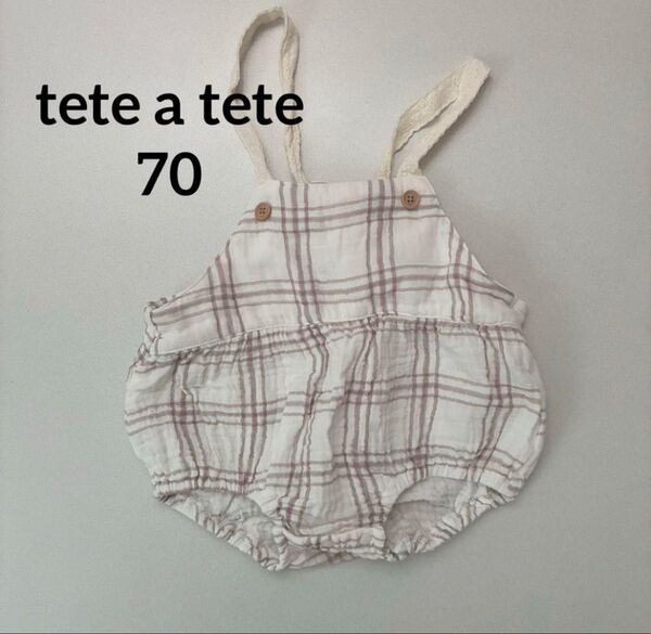 ホワイトチェックロンパース 70cm tete a tete