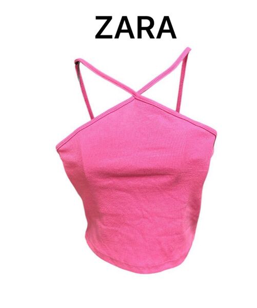 ZARA クロスストラップ リブ キャミソール ピンク