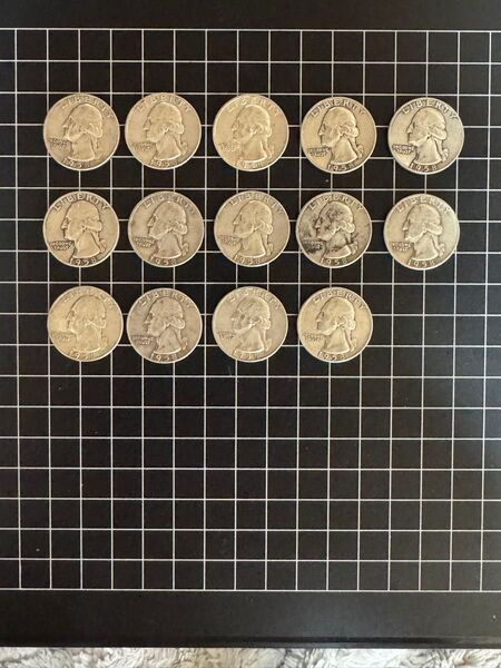 アメリカ 25セント銀貨 14枚【ミントマーク有り14枚(D)】