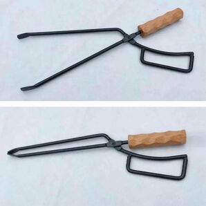 【新品】キャンプ 薪ばさみ 火ばさみ 波形状木製グリップ【送料込み】