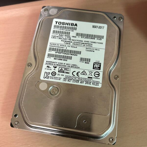 TOSHIBA 3.5インチ SATA HDD 1TB 7200rpm 正常品