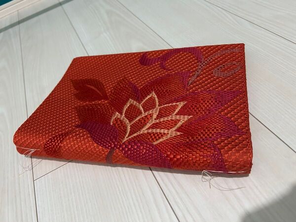 レディース着物帯33 オレンジ 花柄 名古屋帯 新品未使用 正絹 訪問着 付け下げ 小紋 浴衣 好きへ 送料無料