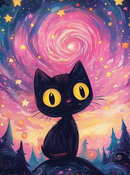 新商品 ALLフェアリーダストビーズ ダイヤモンドアート A3サイズ 夜空 黒猫