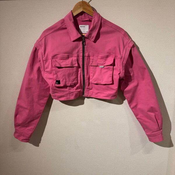 Bershka クロップ丈 ピンク ジャケット 2way デニム