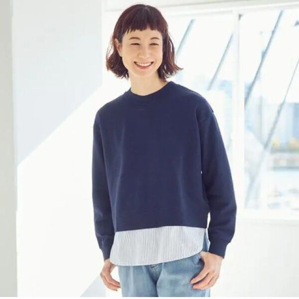 しまむら 重ね着風 トレーナー ネイビー M 春服 春物 薄手 シーズンリーズン