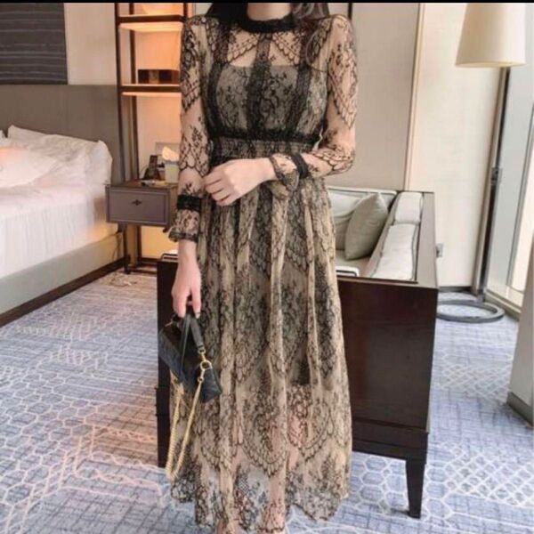 削除5/19までオケージョンドレスロングワンピース結婚式 演奏会 発表会 ドレス L