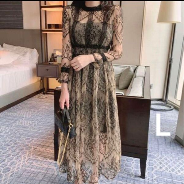 SALEオケージョンドレスロングワンピース結婚式 演奏会 発表会 ドレス L