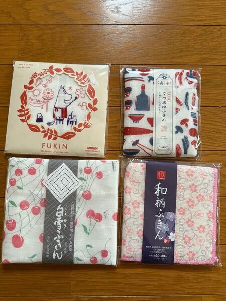 白雪ふきん、ムーミン、和柄かや生地ふきん4枚セット