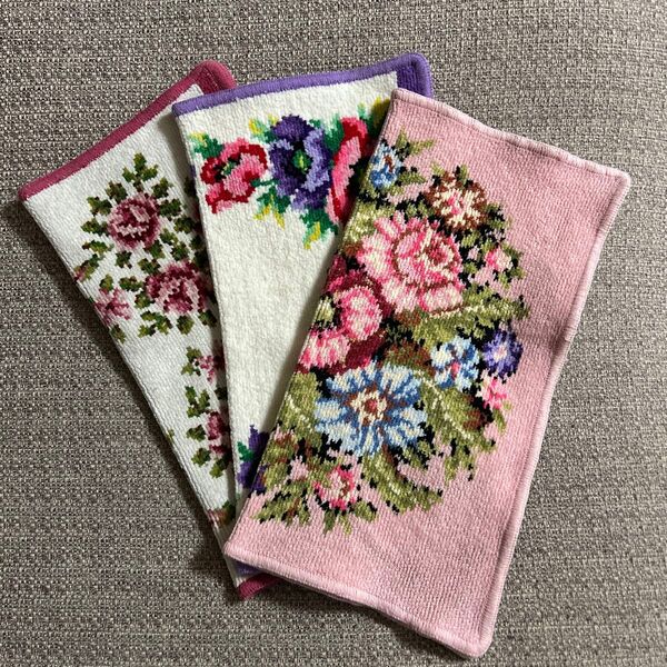 【used品】 FEILER フェイラー 大判サイズ ハンカチ 3枚セット 花柄 シェニール織