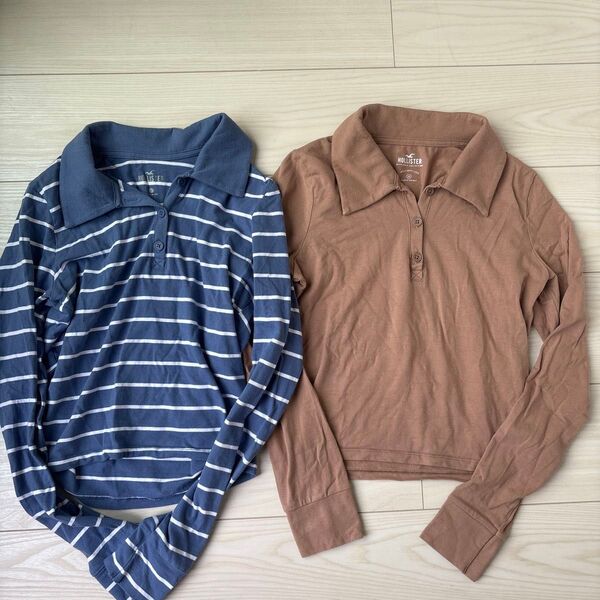 ホリスター 長袖ポロシャツ ブルーとベージュ 2枚セット サイズM hollister