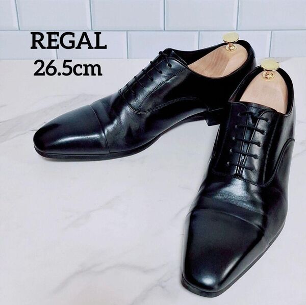 【良品】REGAL リーガル 26.5 10LR 革靴 ストレートチップ 黒 ビジネスシューズ レザー 本革