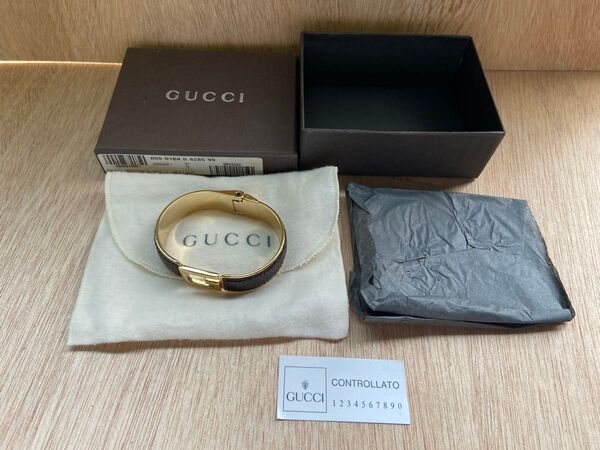 GUCCI グッチ レザー ブレスレット バングル アクセサリー レディース ゴールド 茶色 ブラウン系