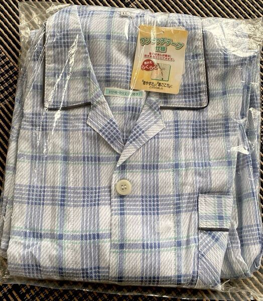 新品 介護用パジャマ ワンタッチテープ仕様 綿100% パジャマ 着やすさ 脱ぎ着楽 8分袖 8分丈 前開き LL 紳士パジャマ