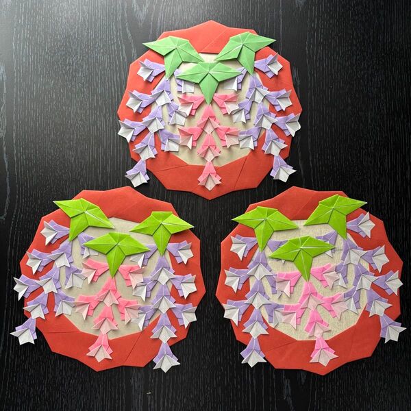 壁面飾り 折り紙リース 春 藤の花リース ハンドメイド